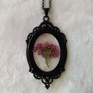 Dried/Pressed Pink Flower Necklace